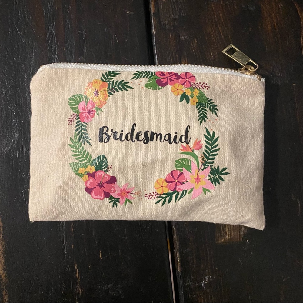 NEW Canvas Bridesmaid Pouch with compact mirror and buttons